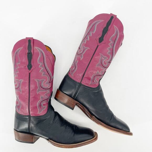 Lucchese Black Mauve Colorblock Square Toe Low Heel Western Cowgirl Boot size 10 - Picture 3 of 11